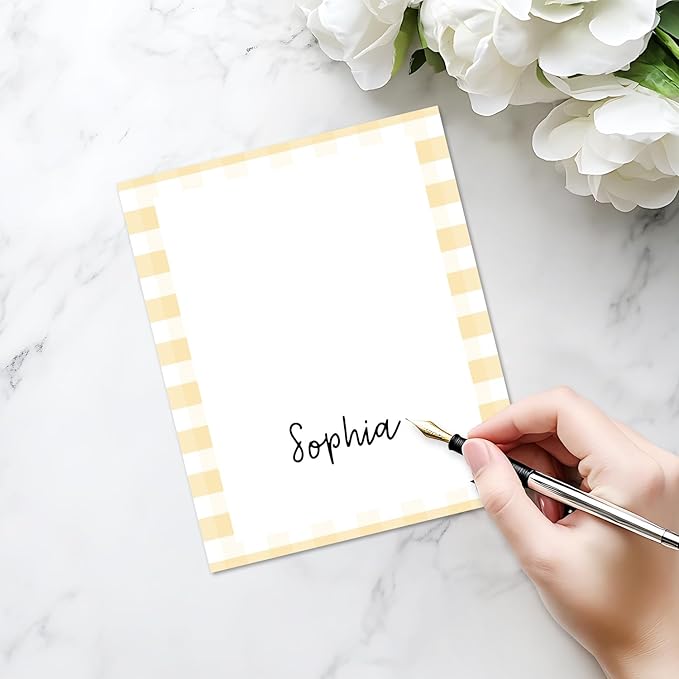 25 Pack Yellow Border Place Cards, Editable Name Cards for Table Setting, Tent Cards Food Label for Dinner Party, Bridal Shower, Wedding, Baby Shower and Events -T03