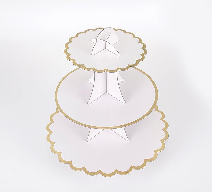 3-Tier Cupcake Stand, Lace Trim Cake Stand Holder, Tiered DIY Cupcake Stand Tower for Dessert Table Displays, Birthday Theme Party Favors Decoration, Floral Tea Party, 12" W x 12.8" H, White