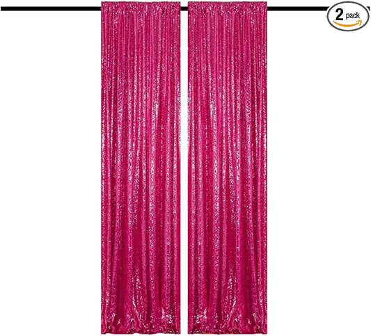Hot Pink Sequin Backdrop Curtain 2FTx8FT 2 Panels Fuchsia Sequin for Parties Glitter Hot Pink Backdrop Curtain for Wedding Baby Shower Photo