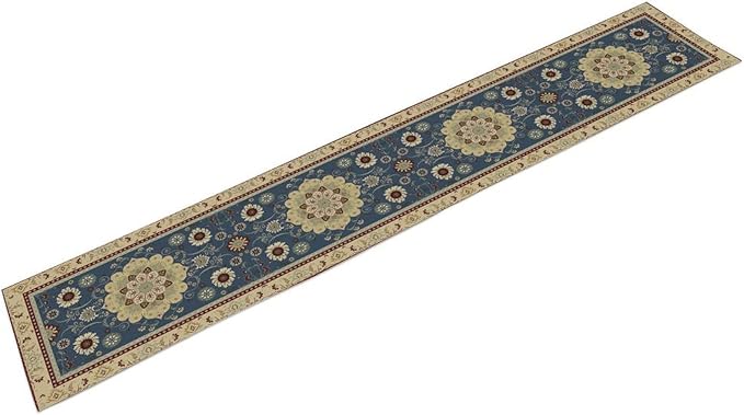 Vintage Boho Floral Table Runner, Elegant Rustic Country Farmhouse Blue Yellow Retro Flower Pattern for Home Kitchen Table Decor Dining Coffee Room Party Decor 13x72in
