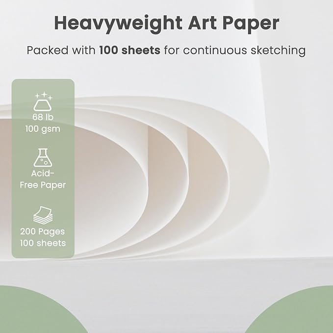 Sketch Pad 9x12 Inch, 1 Pack-100 Sheets Spiral Drawing Paper for Kids，68lb/100gsm Drawing Sketchbook for Kids Ages 8-12, Drawing Book for Adults, Teens, Painting, Drawing & Art Supplies.