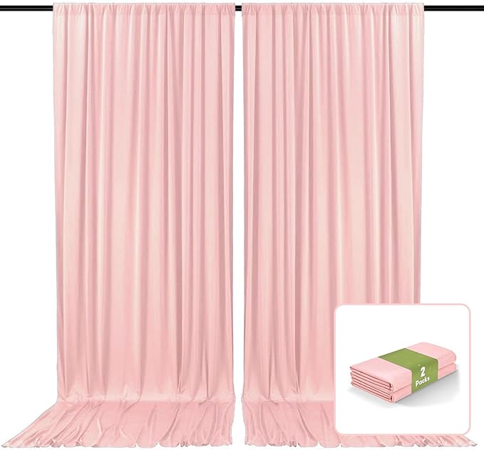 2 Panels Light Pink Backdrop Curtain, 10 x 10 Feet Background Curtains for Parties, Weddings, Baby Showers, Bachelorette Halloween, Christmas Birthday Party Photoshoot Backdrop Curtains Decorations