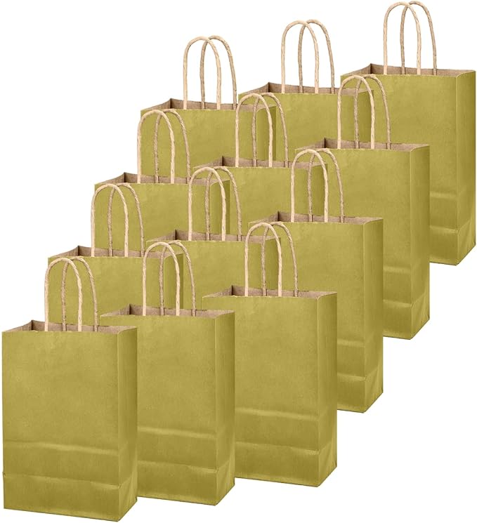 qiqee Grass Green Gift Bag with Handles Bulk 24Pcs Paper Bags -8.3"x6"x3. 15" Party Favor Bags - Solid Color
