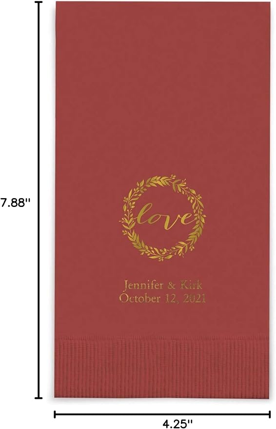 Weddingstar Personalized Printed Paper Napkins 3-Ply 40 Pack Dinner - Rectangular Fold Wine