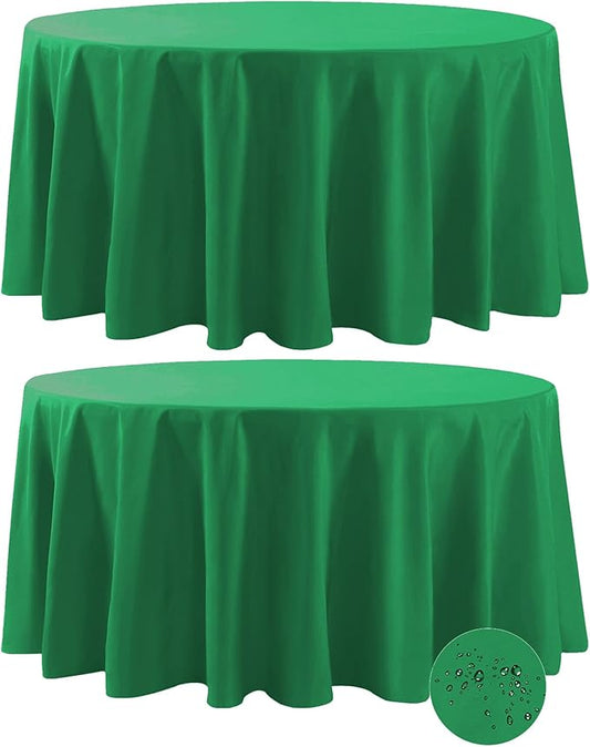 Fokitut 2 Pack Waterproof Round Tablecloth, 108 Inch, Stain Resistant and Wrinkle Polyester Table Cloth, Fabric Table Cover for Kitchen Dining, Wedding, Party, Holiday Dinner-Emerald