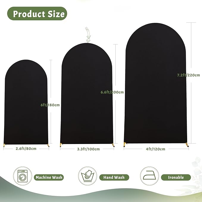 6.6FT Black Arch Backdrop Cover - Polyester Fitted Wedding Arch Stand Covers Round Top Chiara Arch Backdrop Cover for Birthday Party Banquet Photo Background Decoration