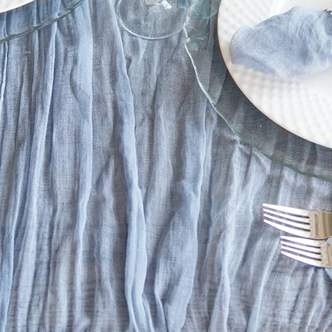 Dusty Blue Cheesecloth Table Runner 141 in Long, Blue Gauze Table Runner, Cheese Cloth for Wedding Decoration, Boho Baby Boho Baby Shower