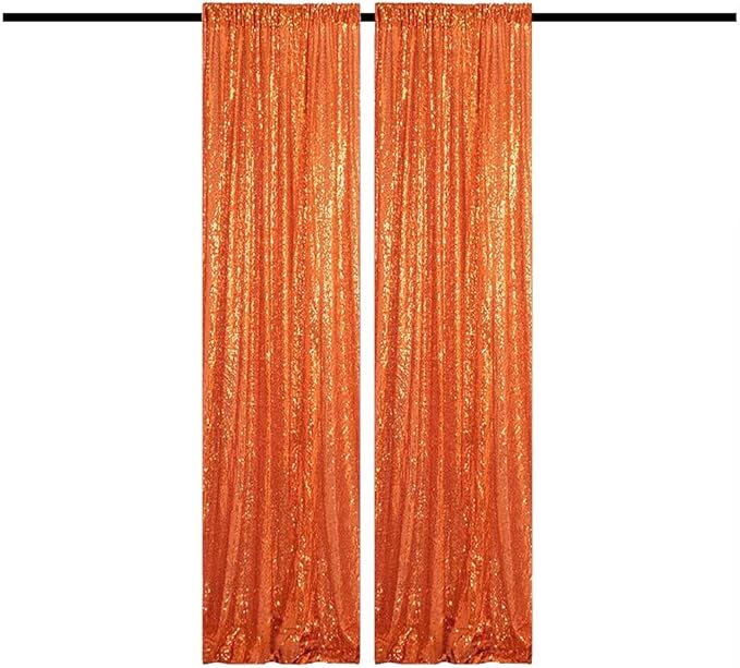 Orange Sequin Backdrop Curtains 2 Panels 2FTx8FT Glitter Orange Photo Backdrop Party Wedding Baby Shower Curtain Sparkle Photography Background