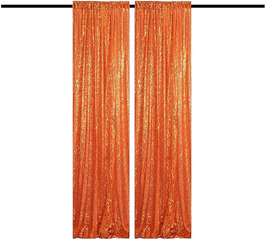 Orange Sequin Backdrop Curtains 2 Panels 2FTx8FT Glitter Orange Photo Backdrop Party Wedding Baby Shower Curtain Sparkle Photography Background