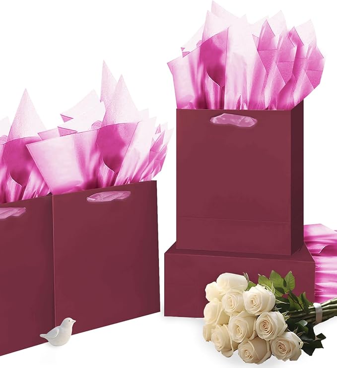 Gcardist Dark Purple Gift Bags with Tissue Paper for Wedding, Birthday, Party Supplies-7.9"x4.3"x9.6" Medium Size Cardboard Gift Bag（16pcs Bags +32pcs Tissue Paper ）