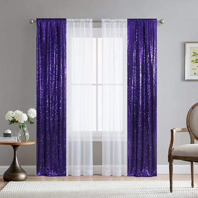 SquarePie Sequin Backdrop Curtain 2FT x 8FT Purple 2pcs Background for Wedding Halloween Party Christmas