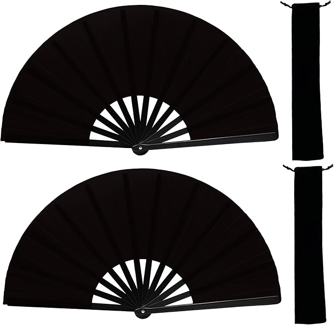 13inch Large Rave Fan Popping Clacking Fans for Line Dancing,Hand Fans for Women Foldable,Boots on The Ground Fan,Portable for Outdoor,Wedding,Party,Decoration (2pcs Black)