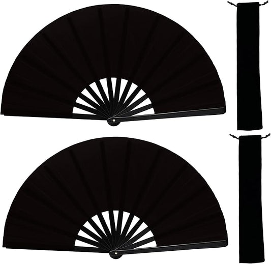 13inch Large Rave Fan Popping Clacking Fans for Line Dancing,Hand Fans for Women Foldable,Boots on The Ground Fan,Portable for Outdoor,Wedding,Party,Decoration (2pcs Black)