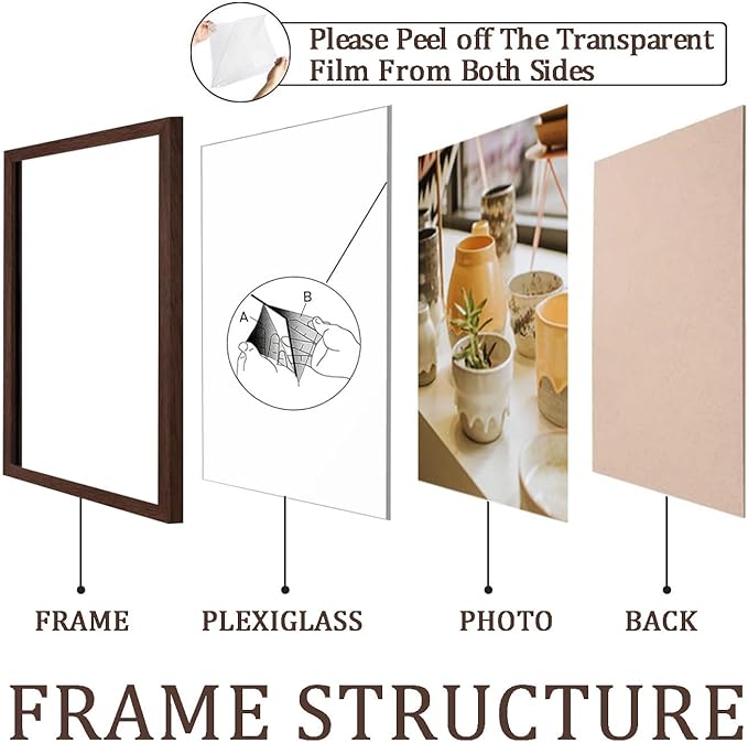 KTKDE A3 Poster Frame Walnut Woodgrain Picture Frame-11.7x16.5in - Photo Frame,Certificate Frame with Plexiglass for Wall Mount or Table Top Display