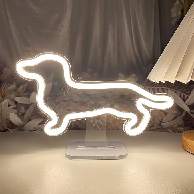 Dog Table Number Neon Sign Desk Lamp Night Light Wedding Letter LED Neon Sign Wedding Table Decorations Neon Light Shop Bedroom Home Room Decor Christmas Party Warm White USB 25×16 CM