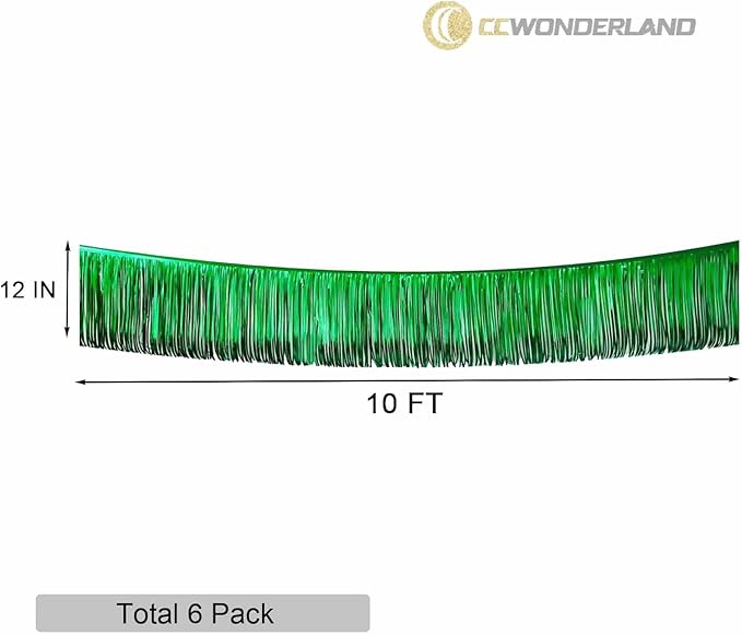 Green Foil Fringe Garland,6 Pack 10 Feet Tinsel Fringe Parade Float Decorations for Trailer, Use Wall Hanging Fringe Banner Decorations for Wedding,Christmas,Birthday Party