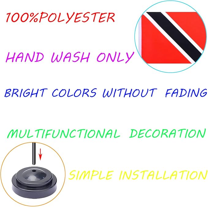 WXTWK 2 Pack Trinidad Flag Trinidad Deluxe Desk Flag Set - Mini Small Trinidad and Tobago Table Office Flags with Black 12" Solid Pole Stand Base Classroom Meeting Desktop Decorations