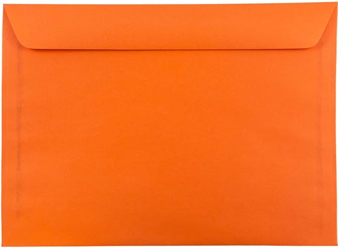 JAM PAPER 9 x 12 Booklet Colored Envelopes - Orange Recycled - Bulk 250/Box