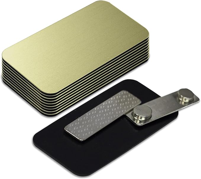 Name Tag/Badge Blanks - 10 Pack - Brushed Gold 1-1/2" X 3", Round Corners, Magnetic Backing
