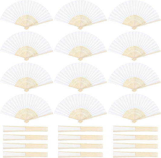 Aneco 24 Pieces Handheld Paper Fans Paper Folding Fans with Bamboos for Wedding Gift, Party, Home, DIY, White…