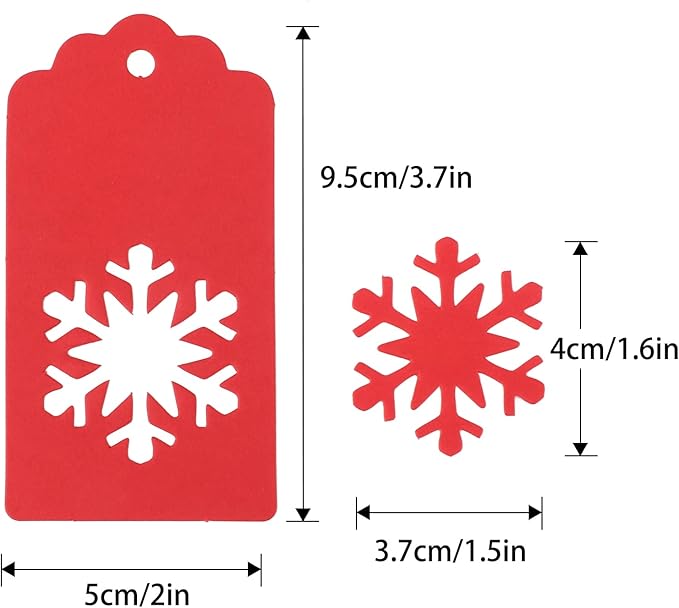jijAcraft Christmas Gift Tags - 100Pcs Christmas Tags with String, Blank Xmas Name Labels, Red Paper Hollow Trees, Rudolph, Snowflake Shapes Holiday Labels for Xmas Party Favors, DIY Crafts, Jar
