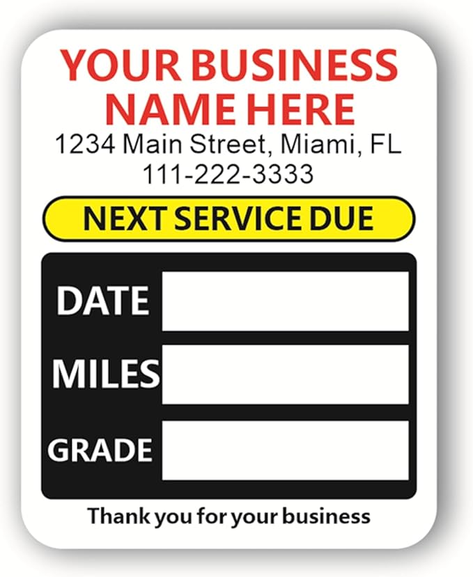 Custom Oil Change Stickers with Your Business Name - Auto Maintenance Service Reminder for Cars Vehicles Trucks Personalized Oil Change Stickers for Windshield 2 Inches（10-10000 pcs）