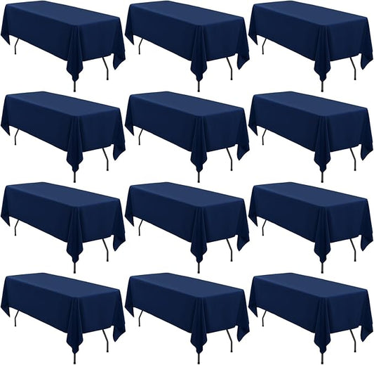 12 Pack Polyester Tablecloth 60 x 126 Inch Navy Blue Tablecloth for 8 Ft Rectangle Tables,Washable Fabric Table Covers Polyester Table Clothes for Wedding Parties Banque