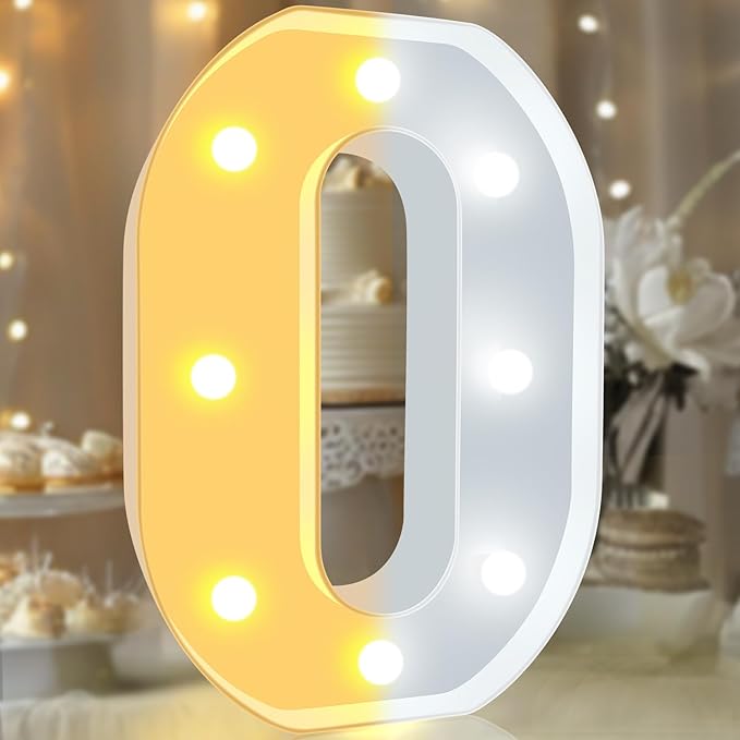 Pooqla LED Light Up Numbers, Warm White and Cool White Decorative Lighted Marquee Numbers, Light Up Numbers for Boys Girls Party, Wedding, Bar, Night Light, Room Decor, Birthday Decoration, Number 0