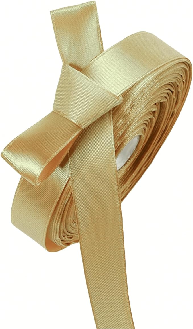 5/8 Inch Champaign Gold Satin Ribbon 50 Yards Solid Fabric Ribbons for Gift Wrapping, Crafts and DIY Projects, Bows Making, Wedding, Party, Holiday Decor