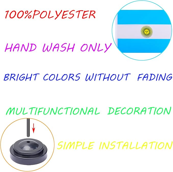 WXTWK 2 Pack Argentina Flag Argentina Deluxe Desk Flag Set - Mini Small Argentinian Table Office Flags with Black 12" Solid Pole Stand Base Classroom Meeting Desktop Decorations