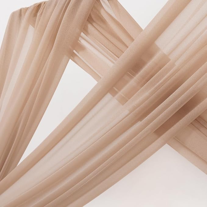 MLMC Nude Wedding Arch Draping Fabric 4 Panels 29" x 20 FT Extra Long Gauze Drapes Sheer Backdrop Curtains 6.6 Yards Outdoor Drapery Panels for Wedding Ceremony Party Ceiling Decoration