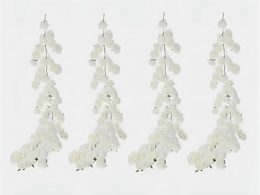 4 Pcs White Artificial Rose Vine Hanging Fake Flowers Garland for Wedding Anniversary Birthday Party Background Arch Garden Home Wall Room Decor