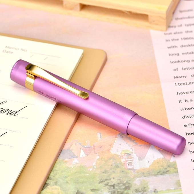Hongdian M2 Mini Fountain Pen with Bent Nib, Sleek Shape Aluminium Short Pocket Travel Pen (Lilac Purple)
