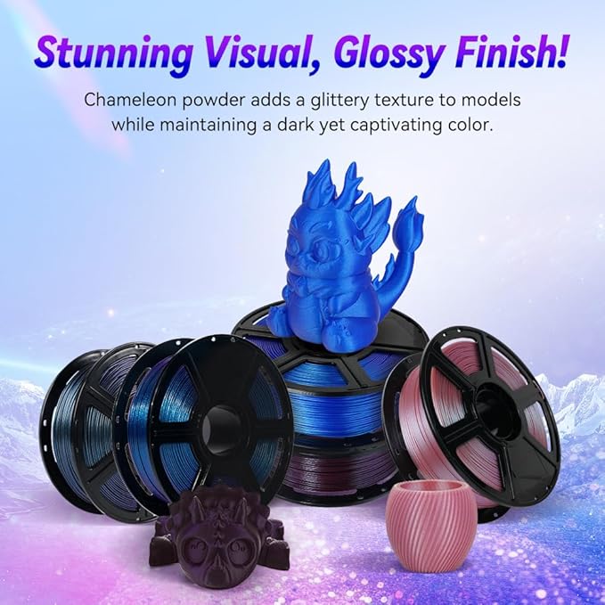 FLASHFORGE 3D Printer Filament Chameleon PLA Color Shift Filament 1.75mm, Changes Color with Light and Angles, 1KG Spool (2.2lbs), Dimensional Accuracy +/- 0.02mm for FDM 3D Printers (Skydiver)