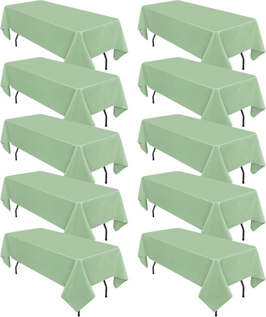 10 Pack Sage Green Rectangular Tablecloths, 60 x 126 Inch, Polyester, Wrinkle & Stain Resistant, Perfect for 8ft Tables, Wedding, Party, Banquet