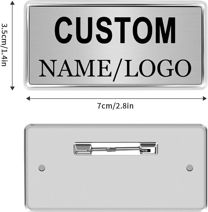Custom Name Tags ID Badges with Logo Name Personalized Name Badges Name Tag ID Badges with Pin Backing Customizable Name Badges for Business Offices Stores Restaurant, 1.5x2.8 in, 20PCS