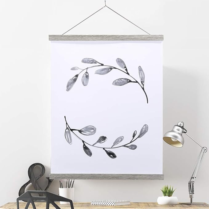 Magnetic Poster Hanger, 17x24 17x11 17x22 Poster Frame Wood Wooden Magnet Print Posters Dowel Scroll Hanger Hangers Hanging Kit for Walls Map Canvas Artwork (Grey, 17")