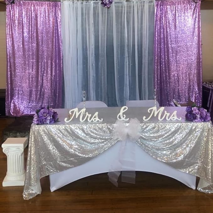 SquarePie Sequin Backdrop Curtain 2 Panels 2FT x 8FT Lavender Background for Wedding Party Christmas