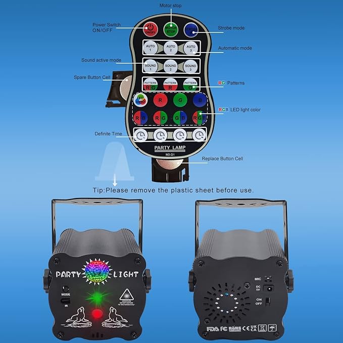 Party Lights DJ Disco Lights, Sound Activated with Remote Control for Dance Party Karaoke Living Room Pub