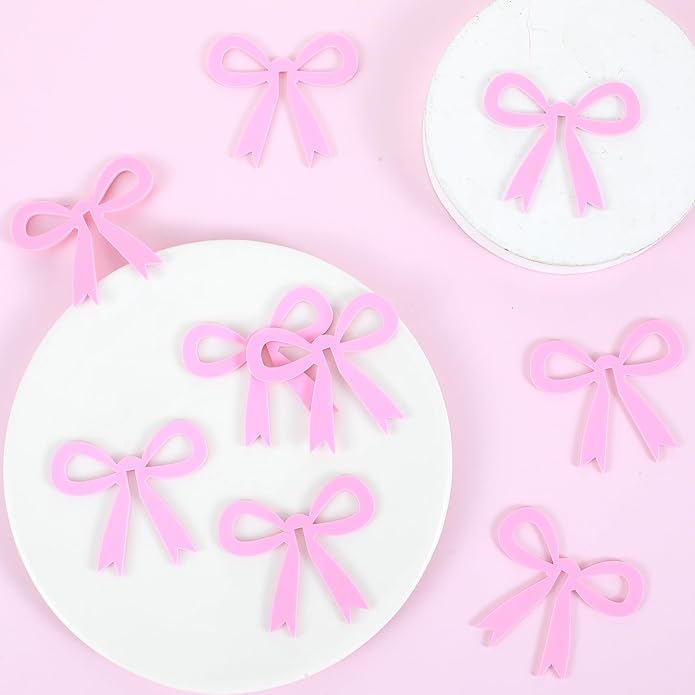 20 Pcs Pink Bow Drink Markers,Bows Drink Tags Coquette,Acrylic Bow Wine Glass Charms for Bachelorette Birthday Wedding Coquette Tasting Party Decor Accessory