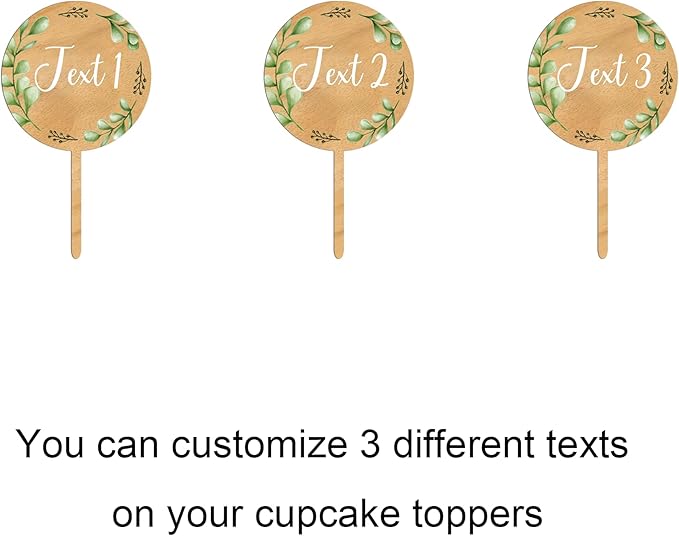 Custom Cupcake Toppers Cake Decorations in Wood for Wedding Engagement Baby Shower Birthday Party etc. (Design B / 36 PCS)