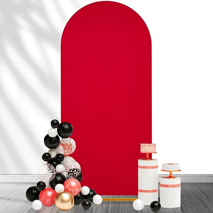 SoarDream 7.2FT Wedding Arch Cover Red Spandex Fitted Wedding Arch Stand Covers Fitted for Round Top Chiara Arch Cover Stretchy Backdrop for Birthday Birthday Party Balloon Decor