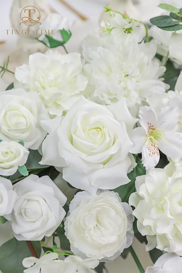 TINGE TIME Artificial Sweetheart Flower Swag with Table Cloth and Table Runner, Pack of 3 Floral Arrangement for Wedding Sweetheart Desktop Centerpiece Decoration Valentine's Day (IvoryWhite)