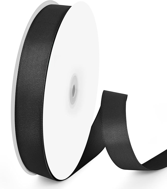 100 Yards 1 inch Grosgrain Ribbon, Solid Color Fabric Ribbon Perfect for Gift Wrapping, Wedding, Handmade Bows, Floral Bouquets and Party Decoration(Black)