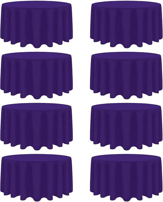8 Pack Purple Round Tablecloth 90 Inch Stain and Wrinkle Resistant Round Purple Table Cloth Reusable and Washable Polyester Fabric Table Covers for Buffet Wedding Party and Banquet