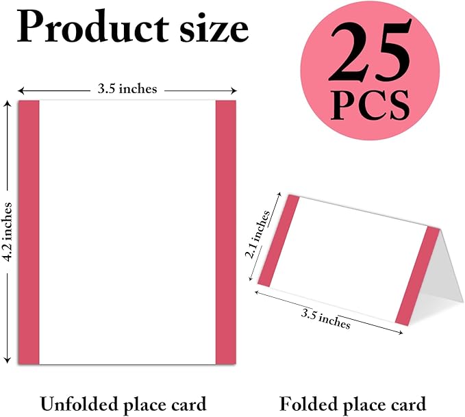 25 Pack Rose Red Place Cards, Editable Name Cards for Table Setting, Tent Cards Food Label for Dinner Party, Bridal Shower, Wedding, Baby Shower and Events -T11