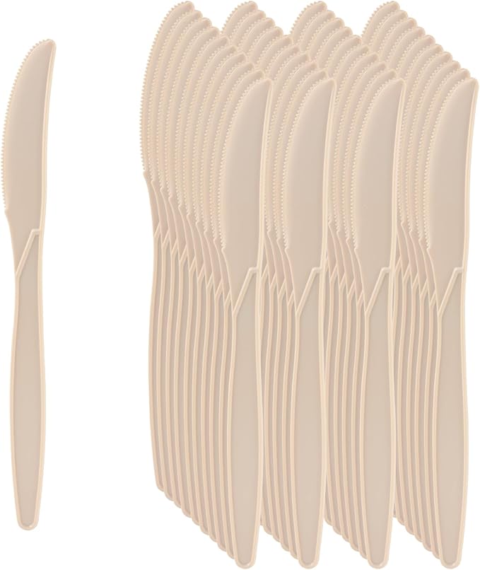 100% Compostable Knives 50 Count,Disposable Knives No Plastic Knives Heavy Duty Silverware, BPA-Free Cutlery Flatware Utensils Ecofriendly,Light Brown