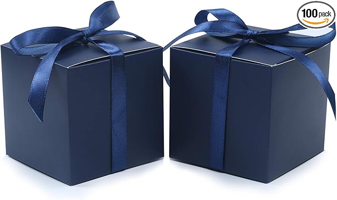 COTOPHER 100pcs Small Gift Boxes, Favor Boxes 2x2x2 inches Paper Gift Boxes with Ribbons Candy Box for Wedding Favors Baby Shower Bridal Shower Birthday Party (100pcs 2x2x2, Blue)