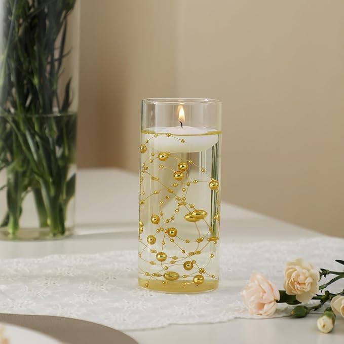 Set of 3 Glass Cylinder Vases for Centerpieces with 2 Pack Vase Filler 3 Pearl String 6 White Floating Candles for Centerpieces, Table Center Pieces for Wedding Party Home Decor 5, 6, 8 Inch