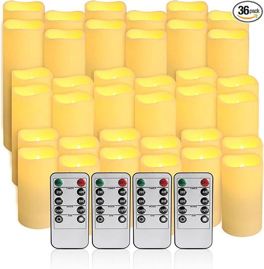 36Pack Flameless LED Candles, Waterproof for Indoor & Outdoor Use, Equipped with 10-Key Remotes & Timer, Ideal for Weddings, Table Decor, Festivals & Home Accents…